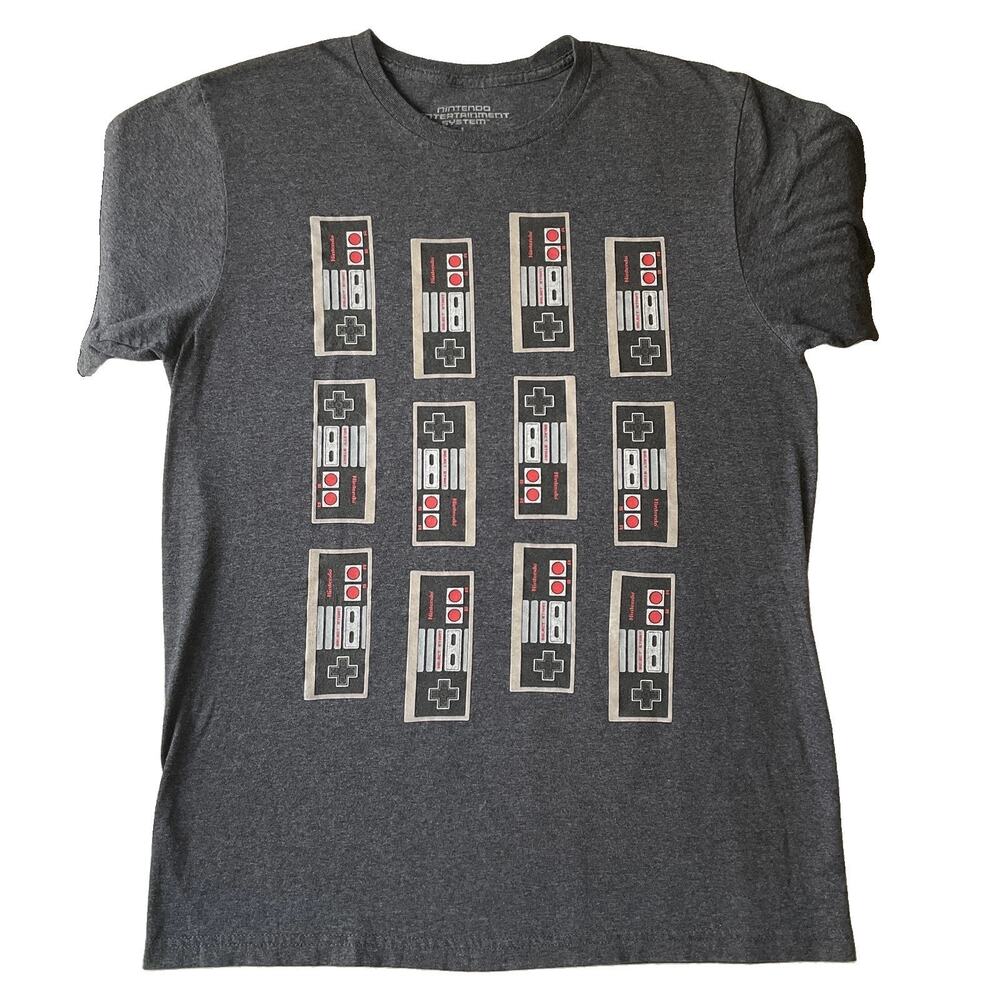 Nintendo Men Shirt L Charcoal Graphic Print NES Controllers Tee Logo ShortSleeve